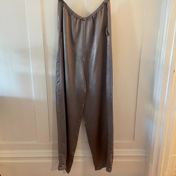 Tibi Sion Satin Wide Leg Pull On Pant, Slate Grey Size M - Picture 4 of 7